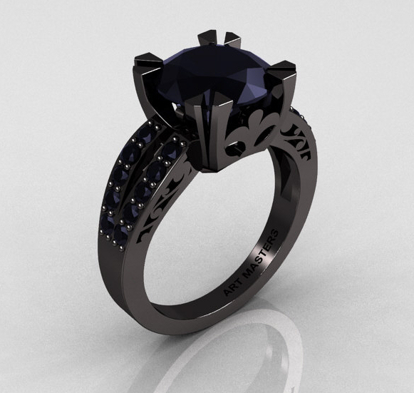 Black Gold  Black Diamond Engagement Ring